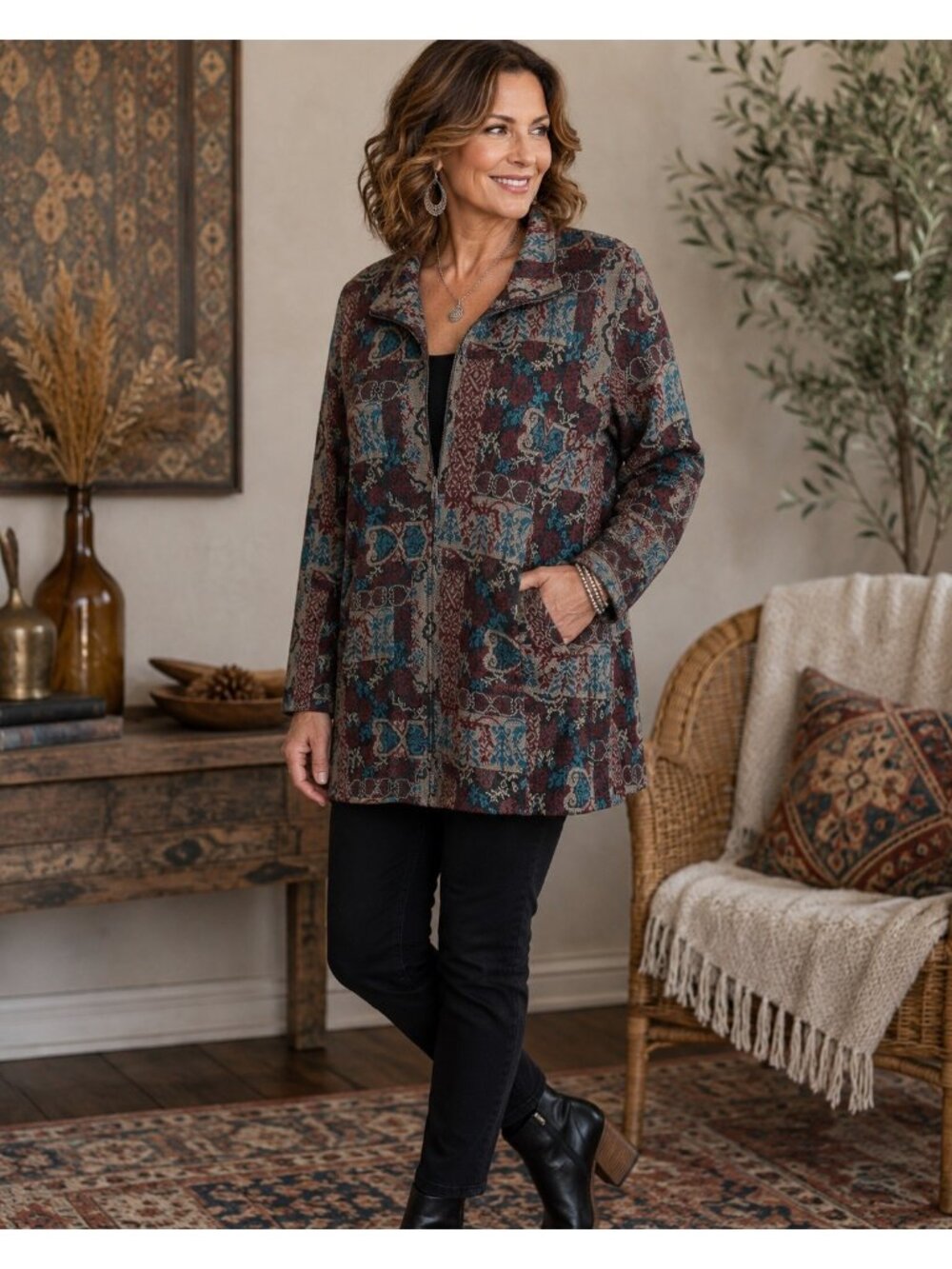 Chelsea Studio XL Tapestry Jacket Paisley Boho Zip Front 90s Y2K Multicolor